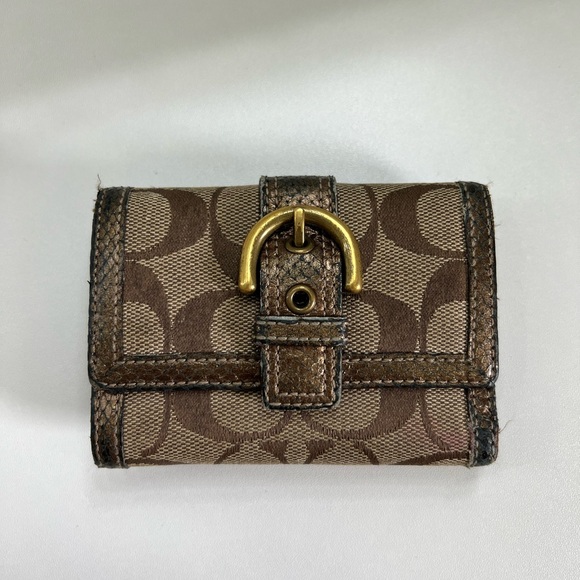 Coach Handbags - SOLD!❌ - Coach Brown Signature Buckle Flap Compact Wallet